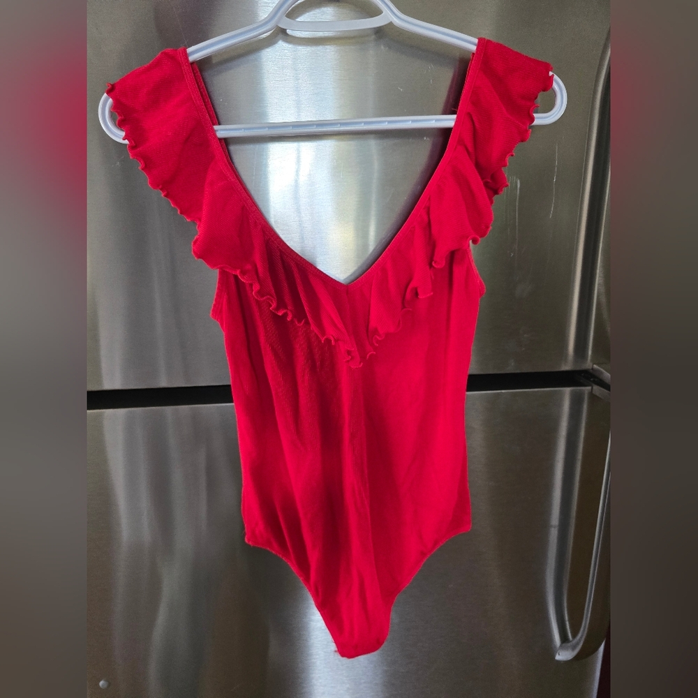 Wilfred Aritzia Thong Ruffled Red Bodysuit